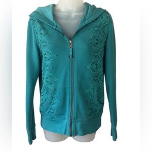 Women's Prana "Brandie" Hoodie With Medallion Pattern. Capri Blue. Size Medium.